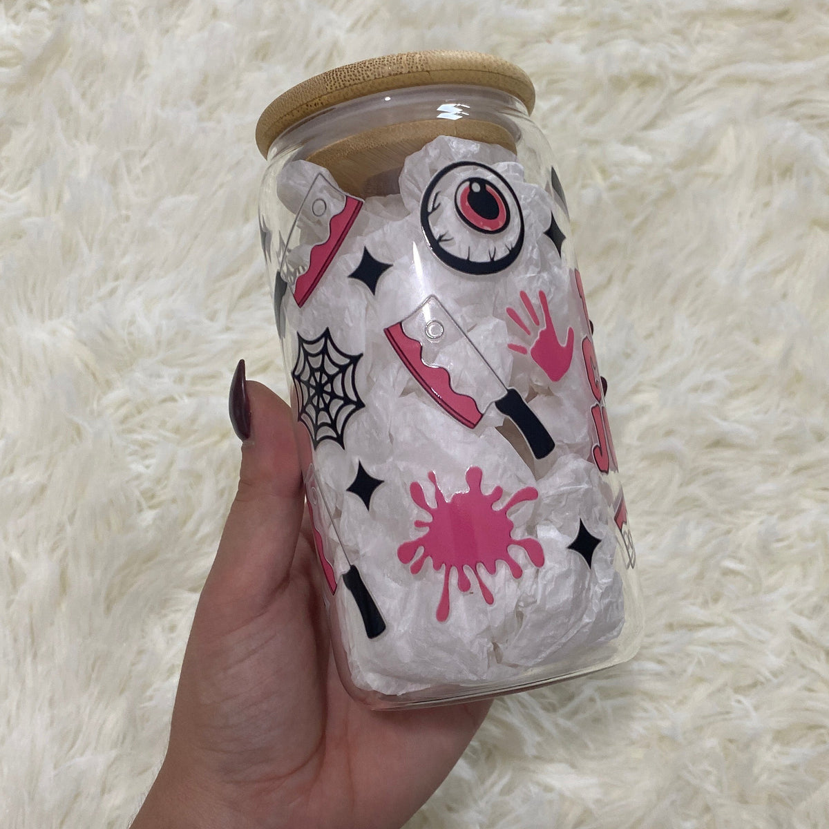 True Crime Junkie Tumbler - Pink Eyeball & Butcher Knife