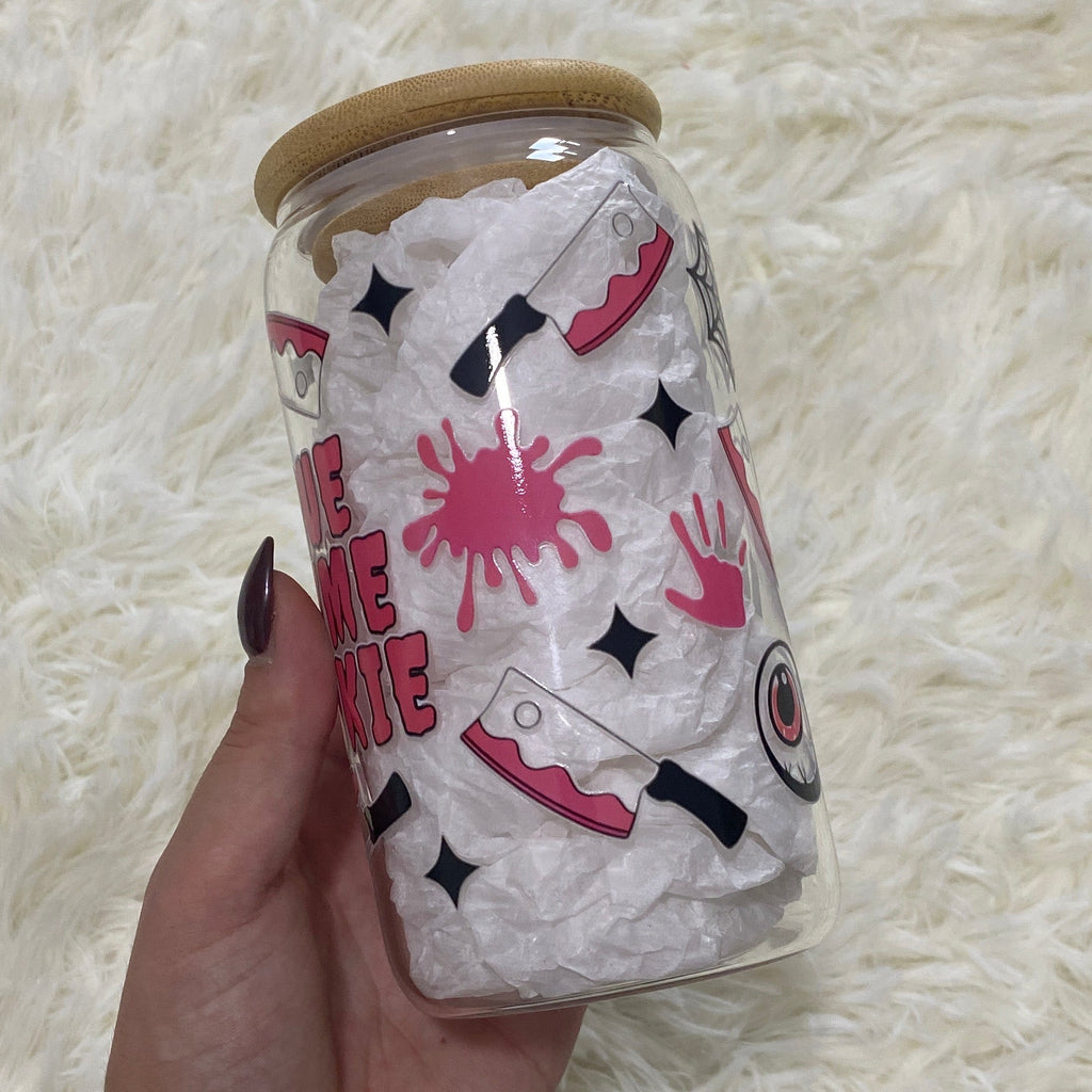 True Crime Junkie Tumbler - Pink Eyeball & Butcher Knife